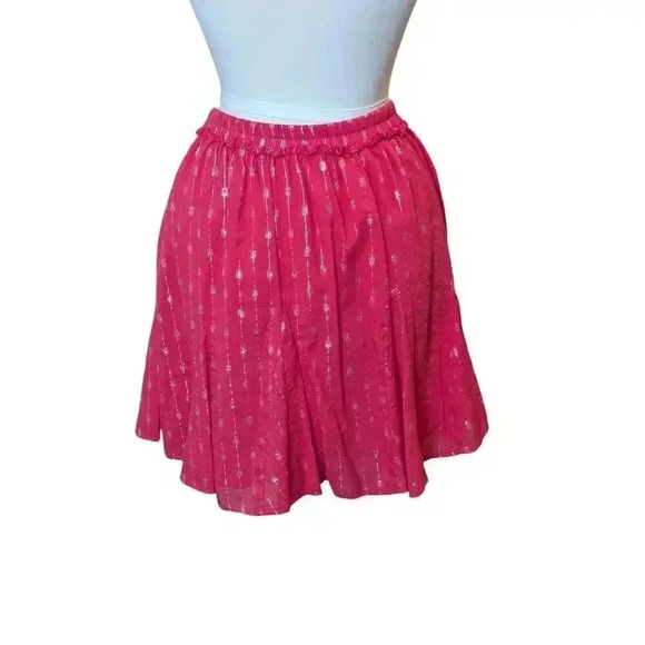 Crown & Ivy Medium Coral Lined Skirt Metallic Pattern Drawstring Tassels - Picture 6 of 8